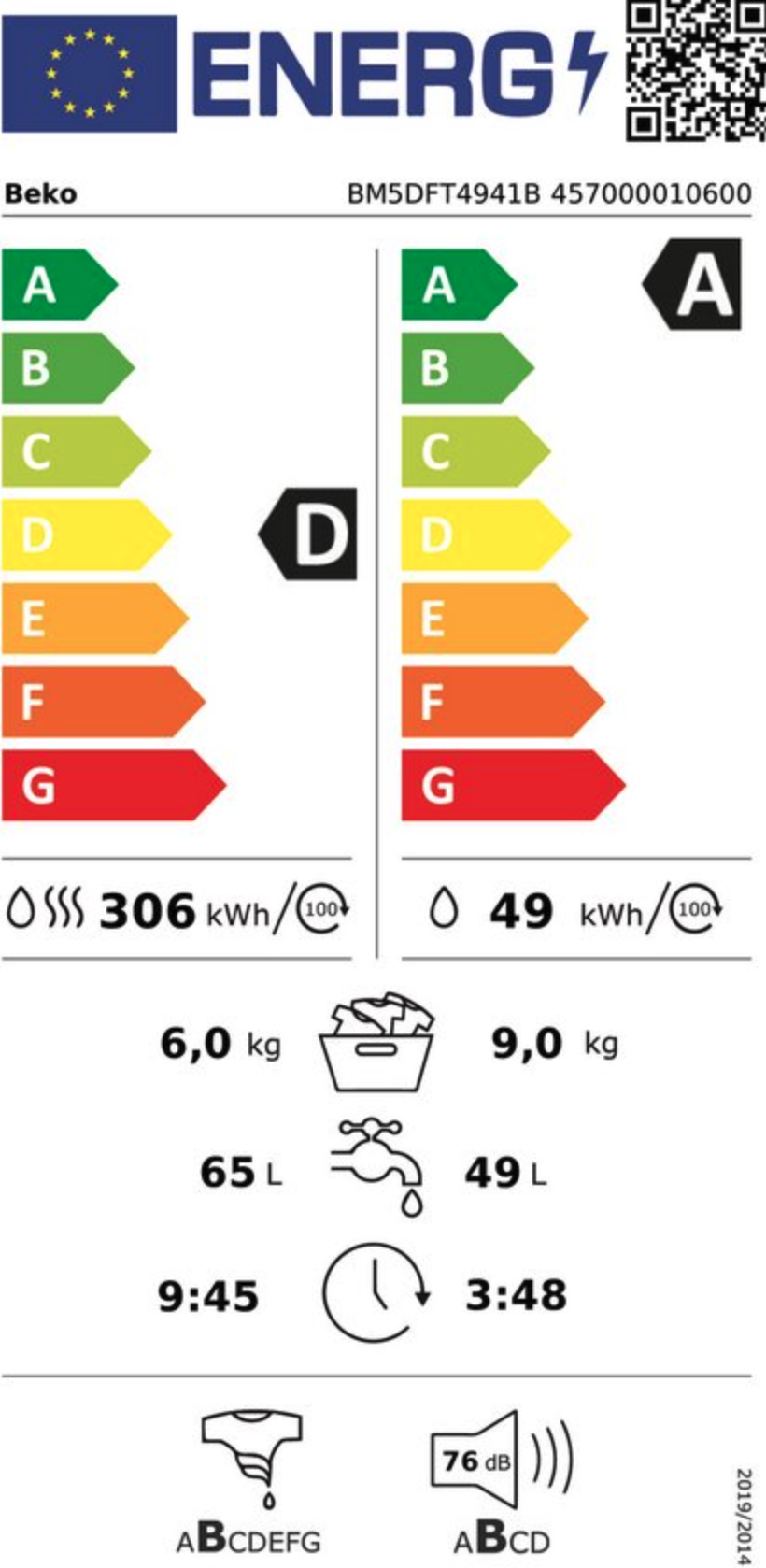 BEKO BM5DFT4941B was- droogcombinatie