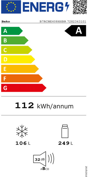BEKO B7RCNE408HXBR vrijstaande koel-/vriescombinatie - 203cm