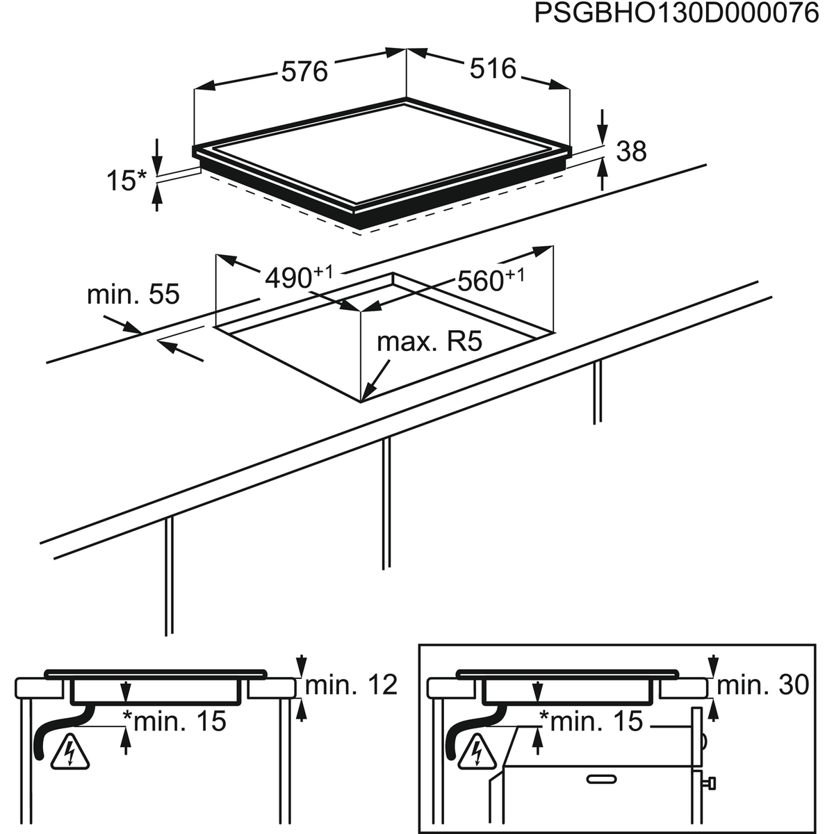 ELECTROLUX EHF6241XOK 300 vitrokeramische kookplaat - 58cm