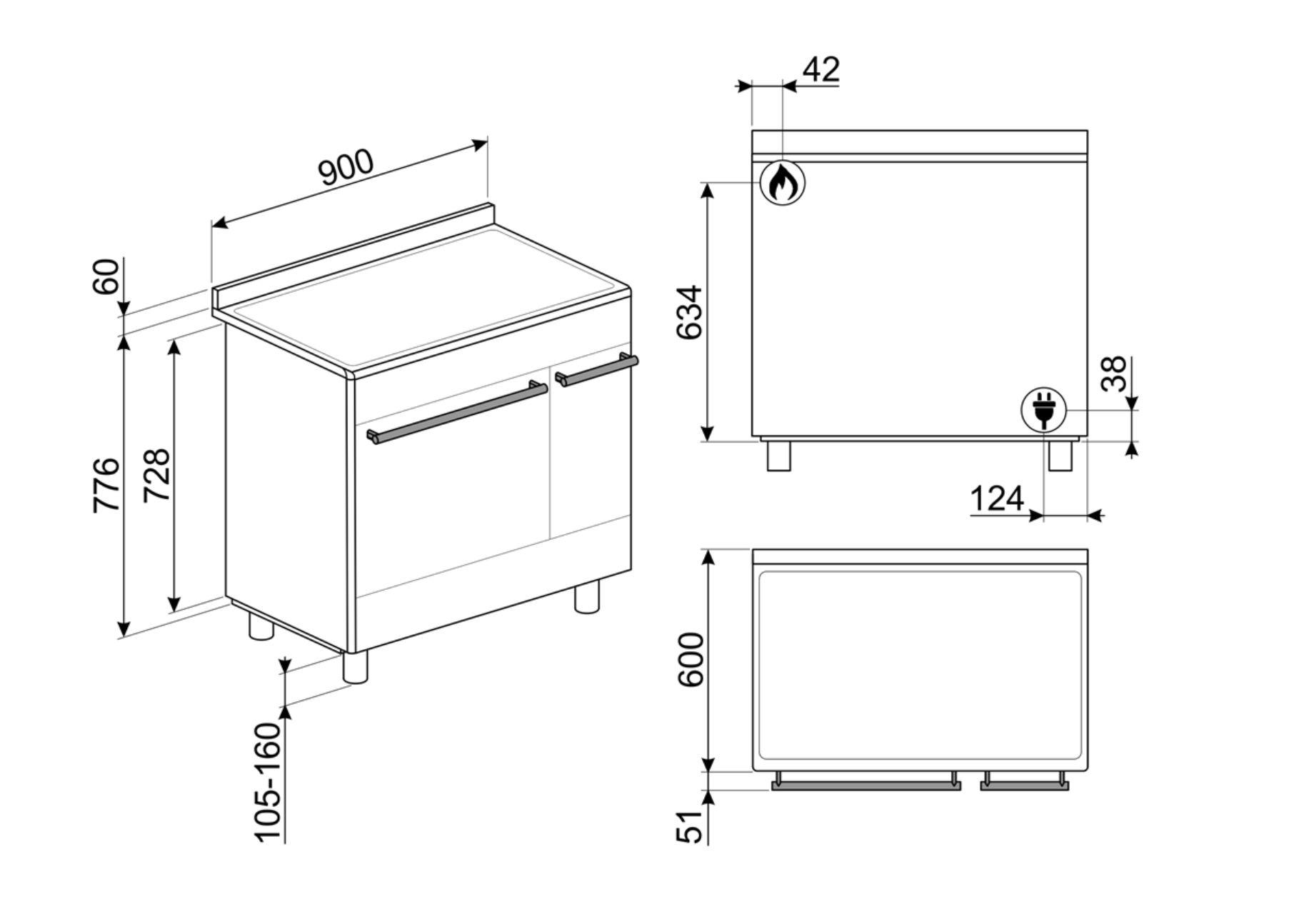 SMEG SCB92MN8 fornuis met gaskookplaat - 90cm