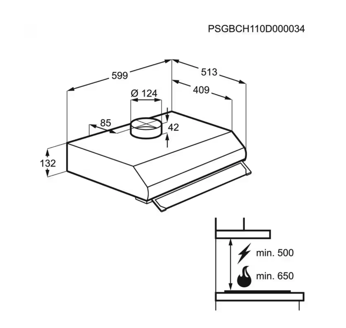 ELECTROLUX LFU226K 300 onderbouw dampkap - 60cm