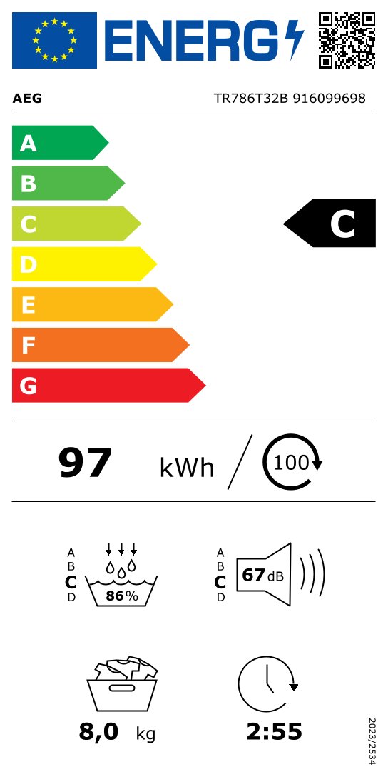 AEG TR786T32B 7000 droogkast - warmtepomp