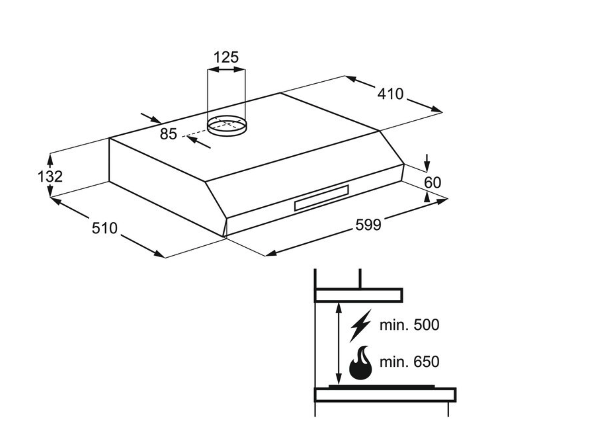 ELECTROLUX EFU216W 300 onderbouw dampkap - 60cm