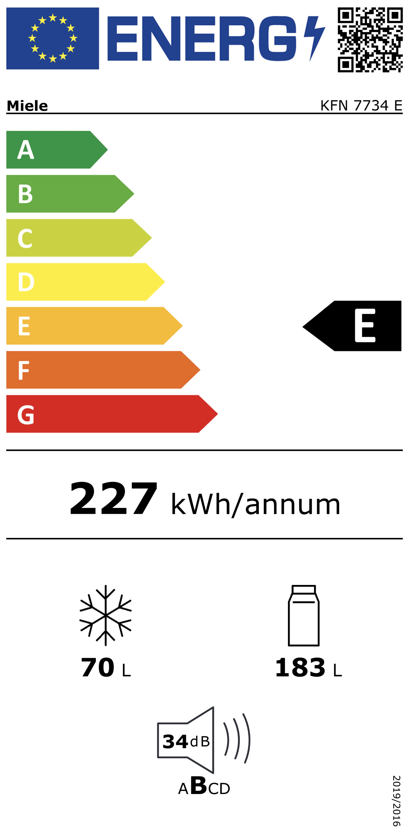 MIELE KFN7734E koel-/vriescombinatie - 177cm