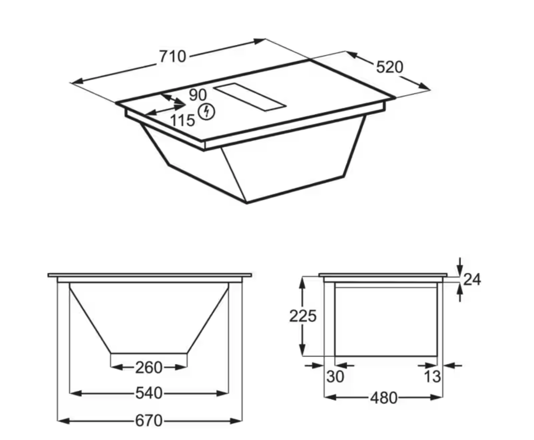 ELECTROLUX KCC73443 600 kookplaat met afzuiging - 70cm