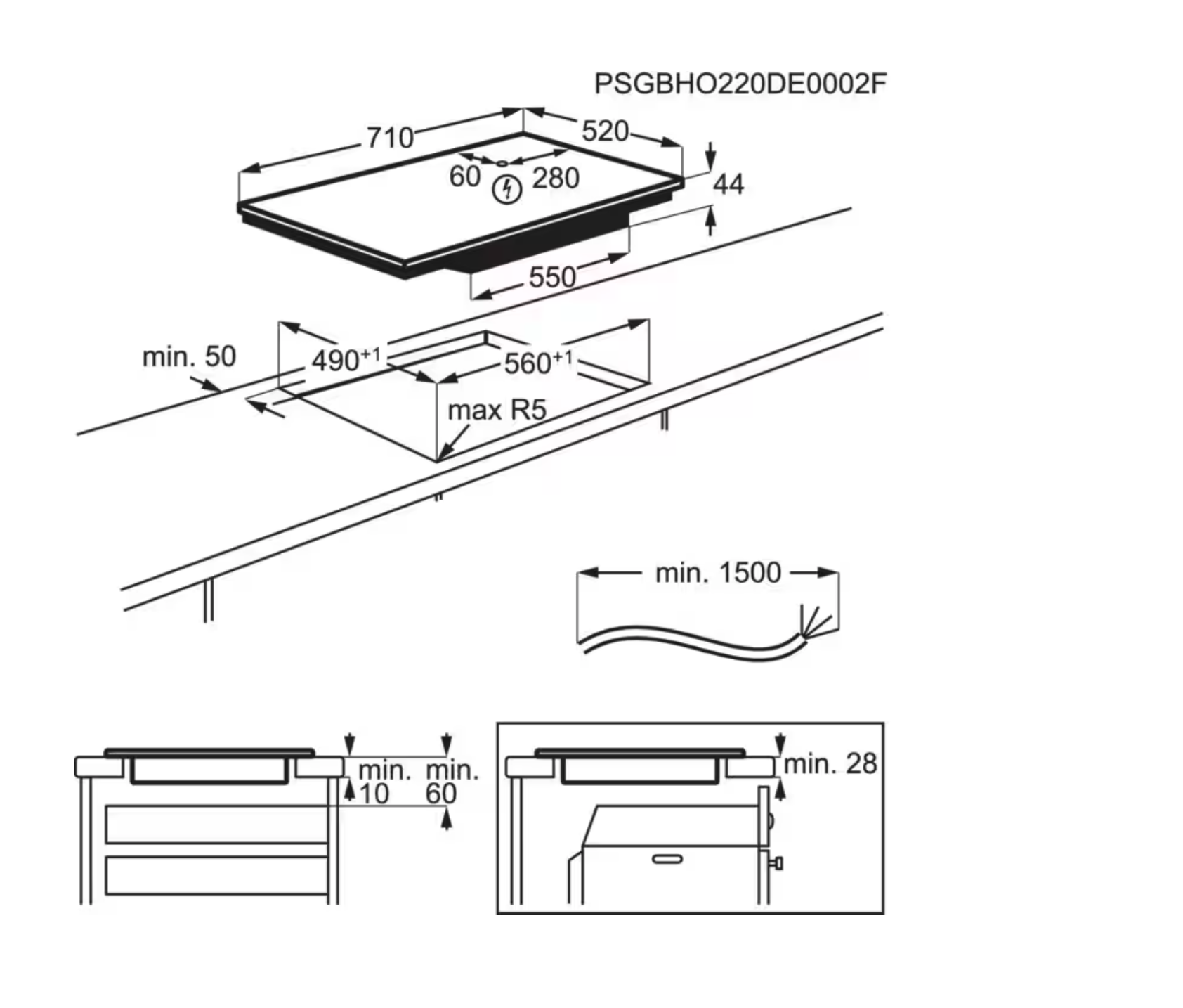 AEG TO74IB00CB inductiekookplaat - 71cm