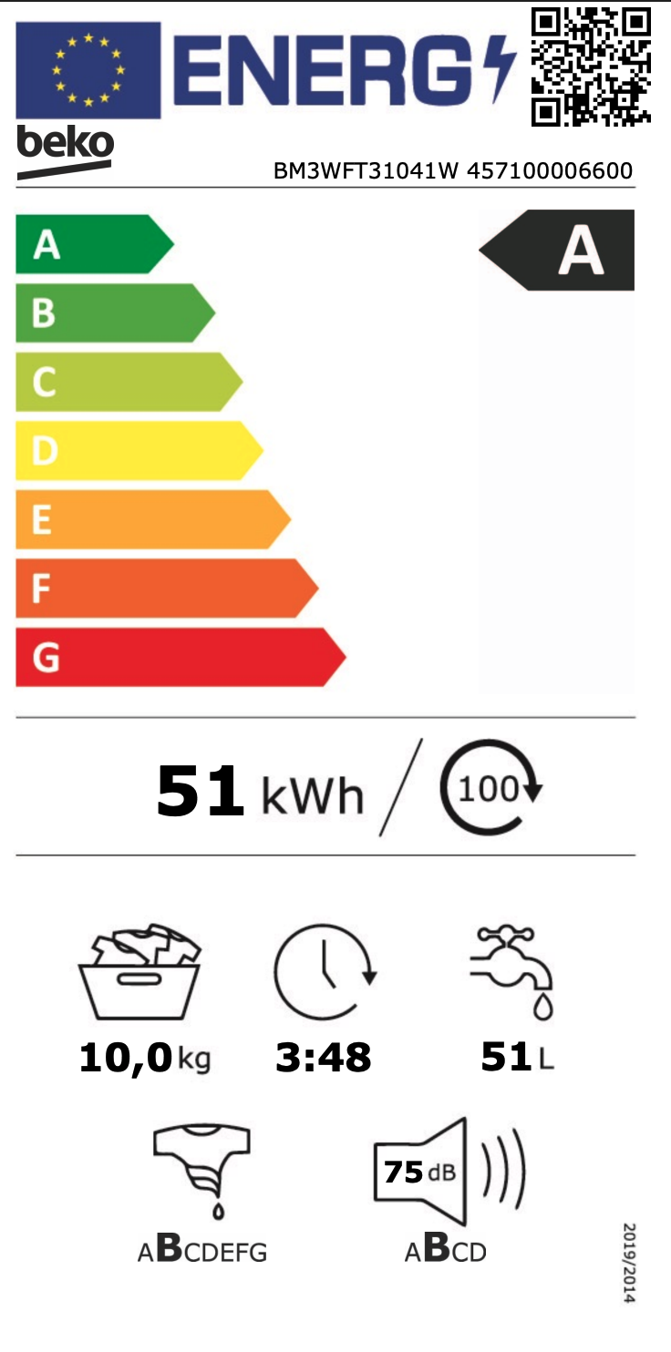 BEKO BM3WFT31041W wasmachine