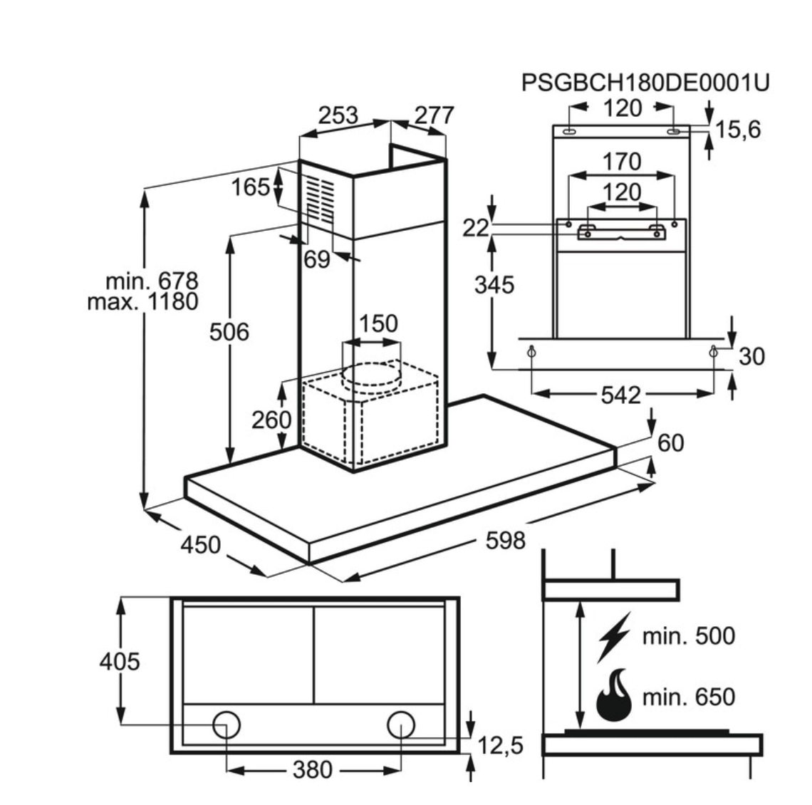 ELECTROLUX LFT416K 500 wandschouwdampkap - 60cm