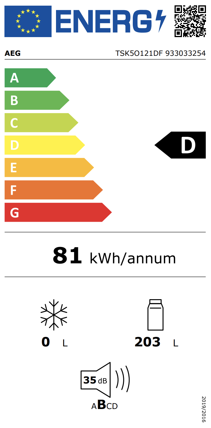 AEG TSK5O121DF koelkast zonder vriesvak - 122cm