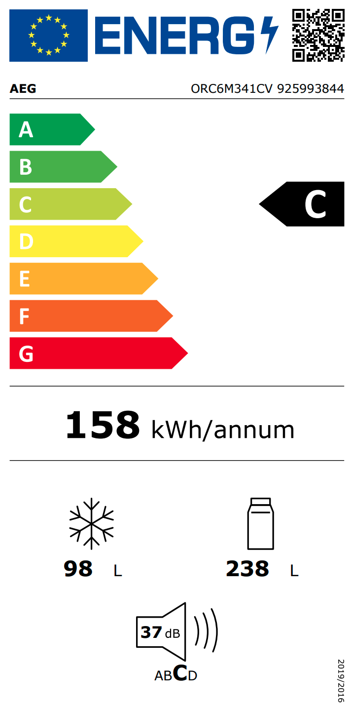 AEG ORC6M341CV vrijstaande koel-/vriescombinatie - 201cm