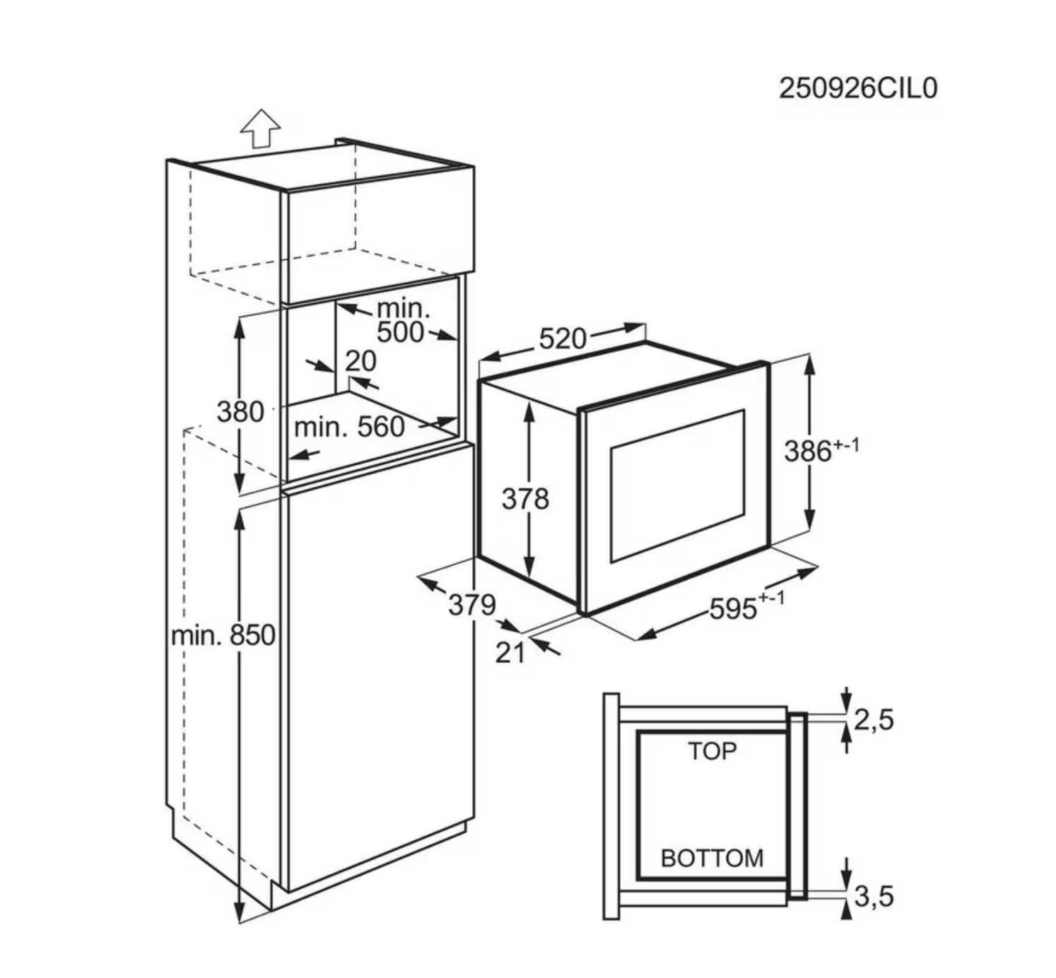 AEG TS5GM25EB microgolfoven met grill - 38cm