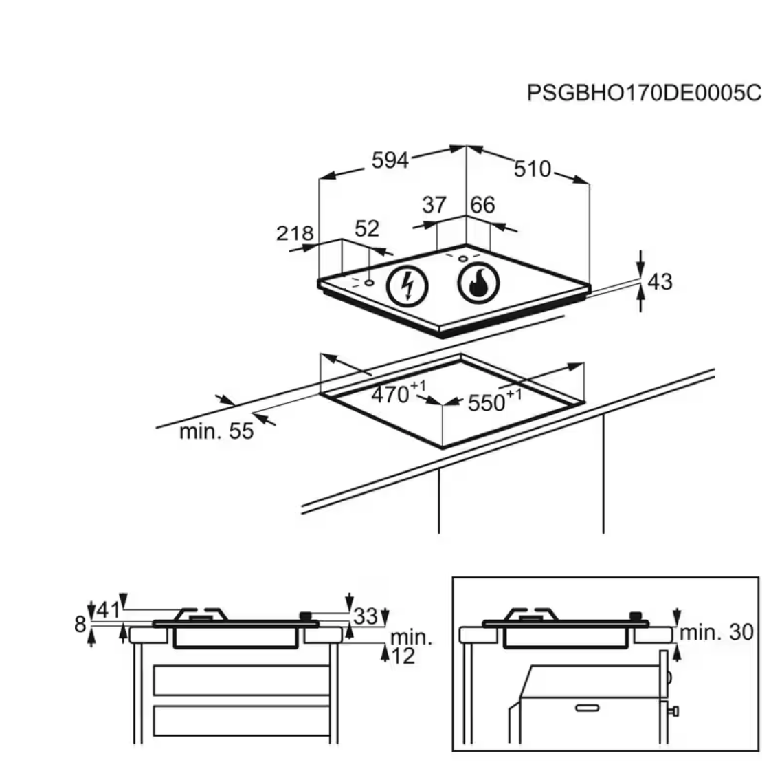 ELECTROLUX KGS6404SX 300 gaskookplaat - 60cm