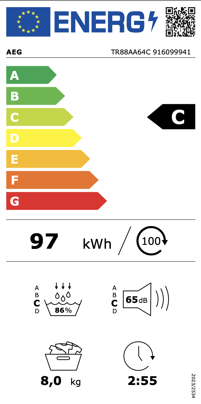AEG TR88PA64C 8000  droogkast