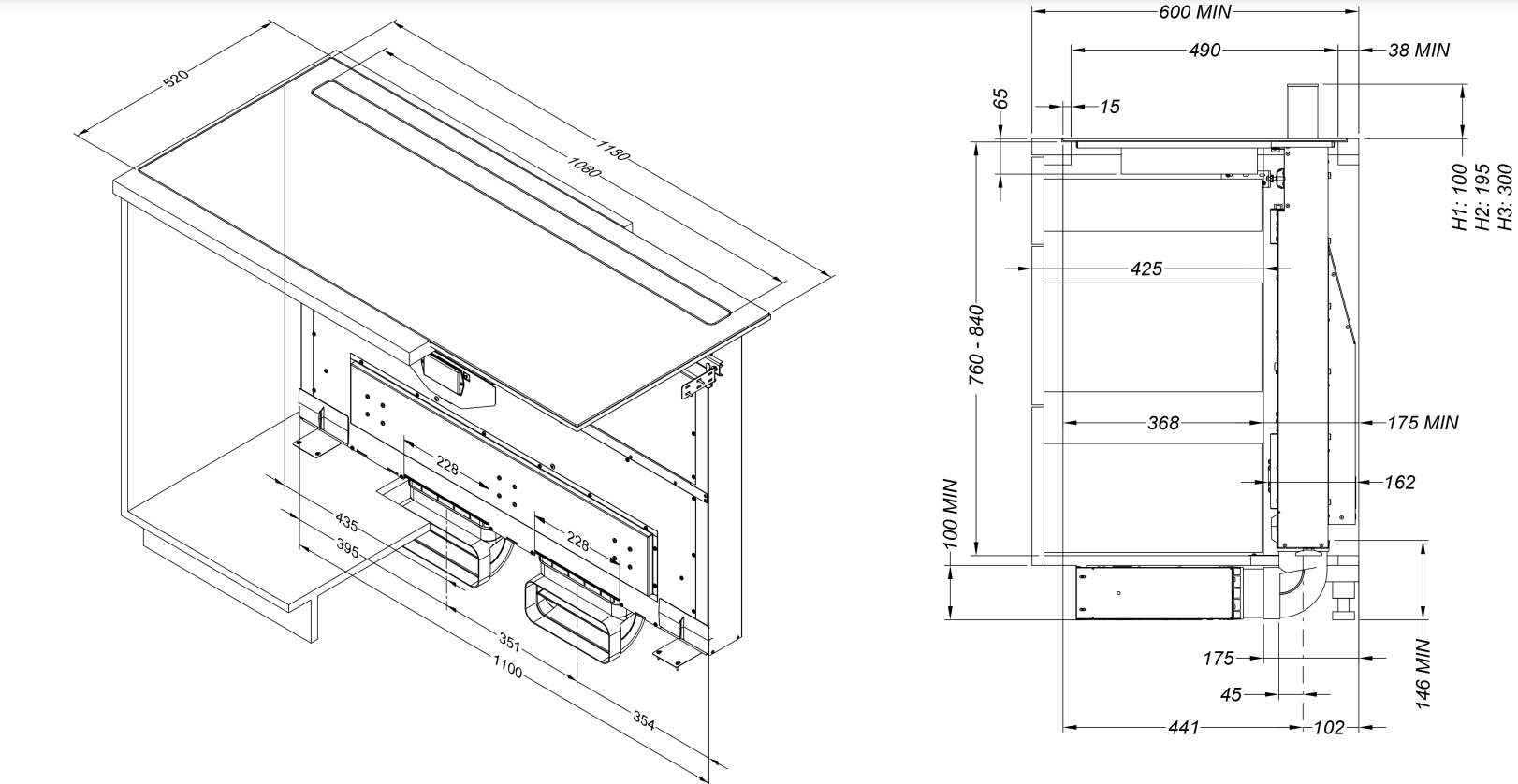 NOVY 42110 kookplaat met afzuiging - 120cm