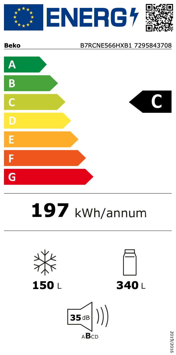 BEKO B7RCNE566HXB1 koel-/vriescombinatie - 192cm