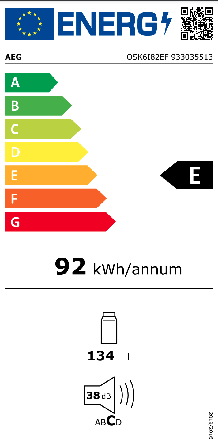 AEG OSK6I82EF 6000 onderbouw koelkast zonder vriesvak - 82cm