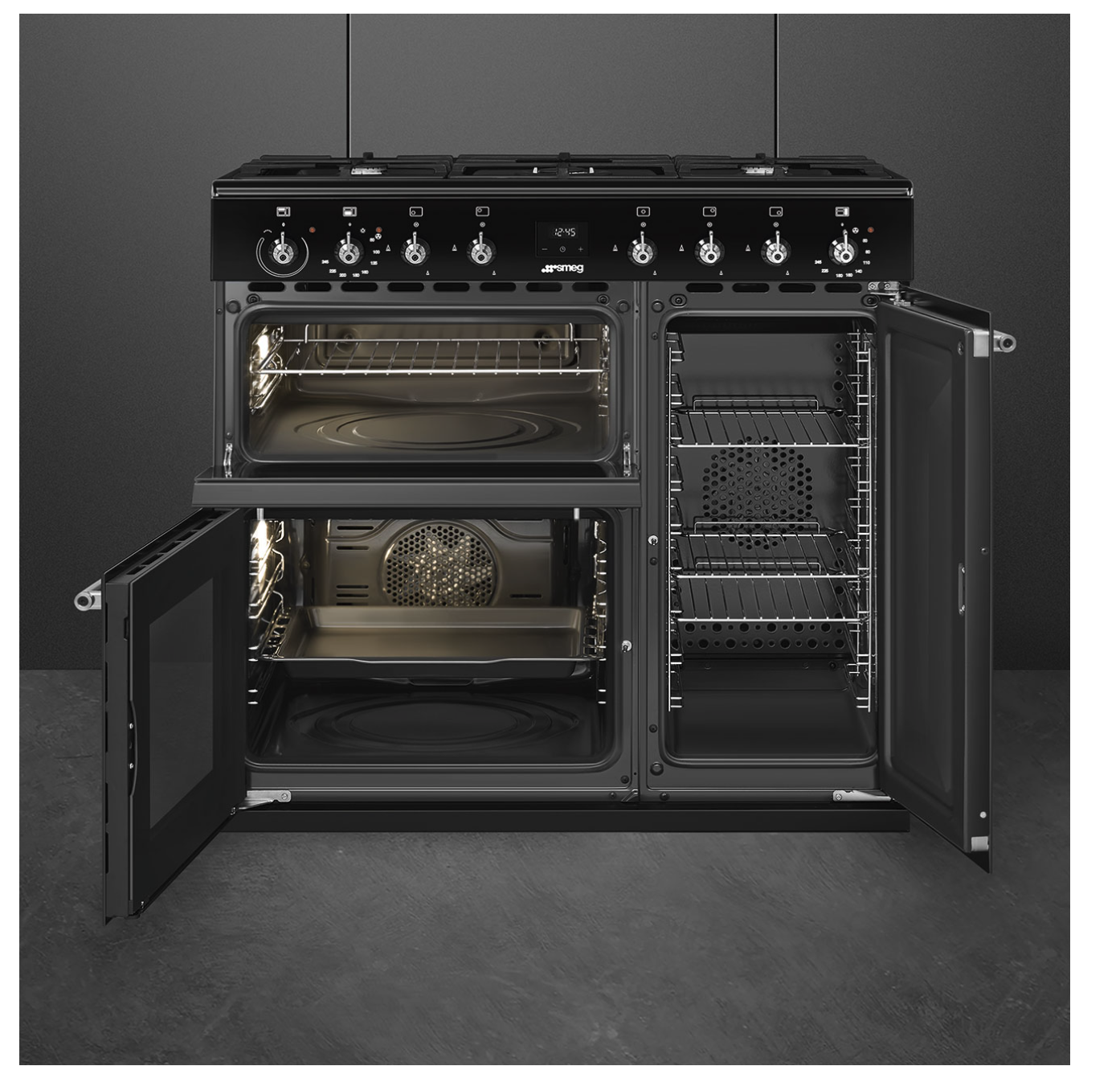 SMEG CX93GMBL fornuis met gaskookplaat - 90cm