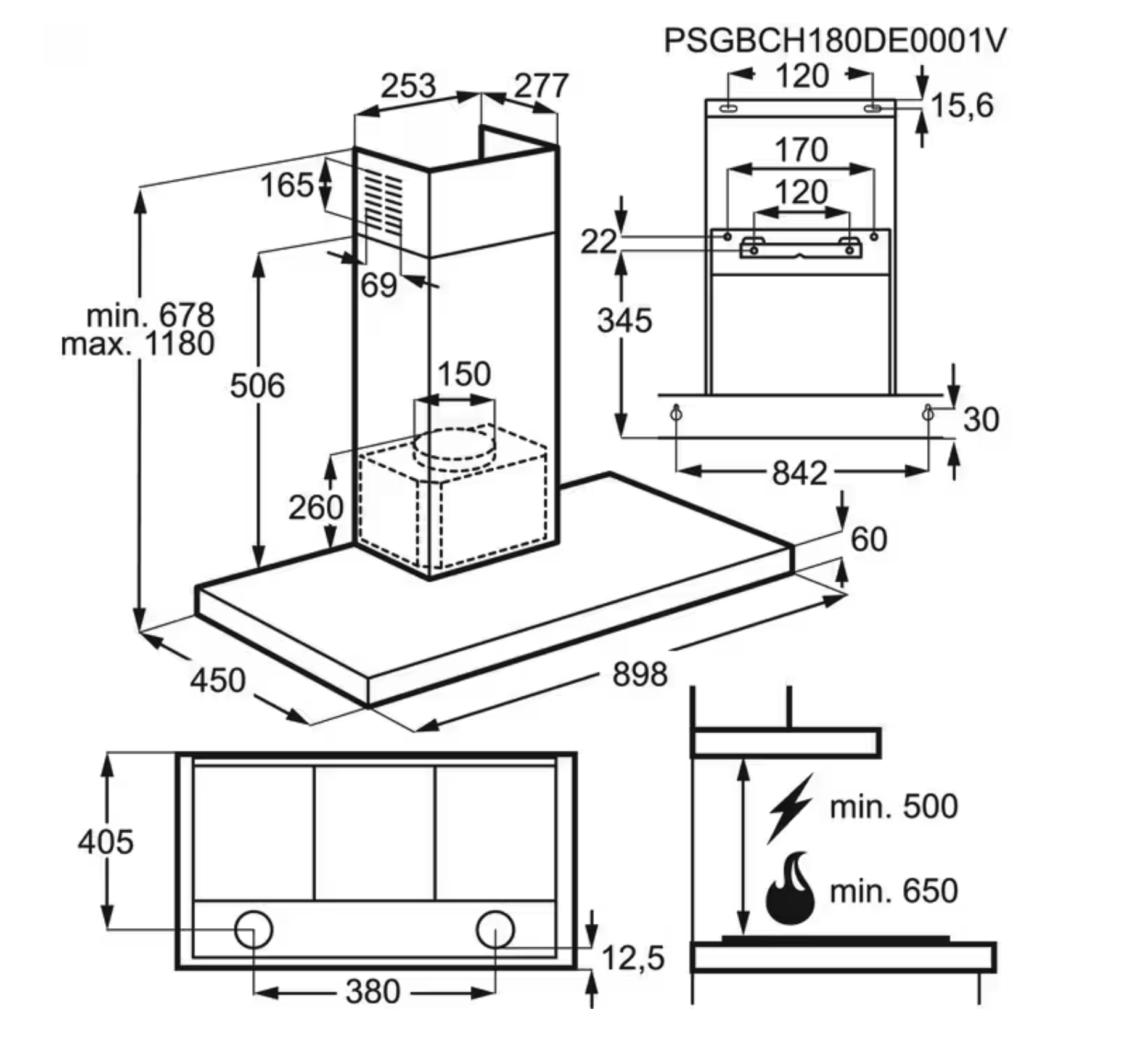 ELECTROLUX EFT39X 600 wandschouwdampkap - 90cm