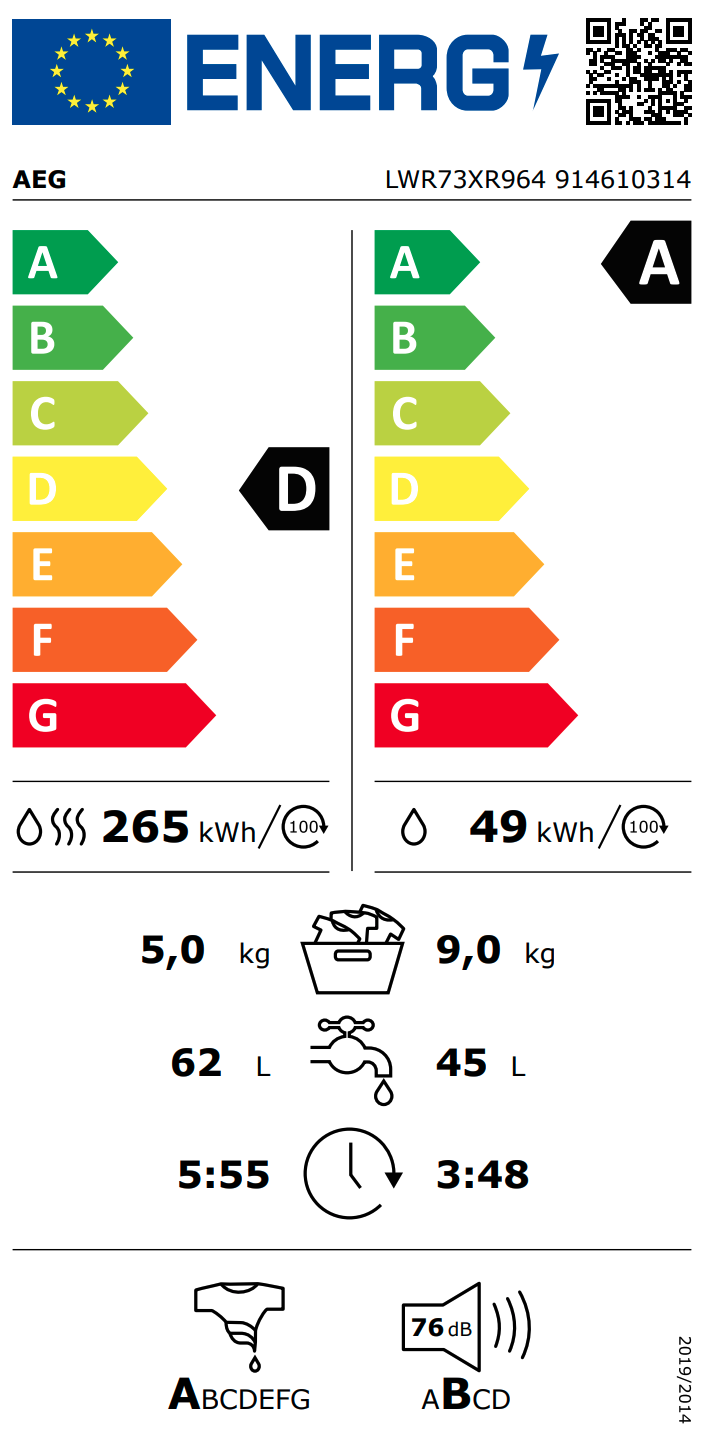 AEG LWR73XR964 7000 was- droogcombinatie