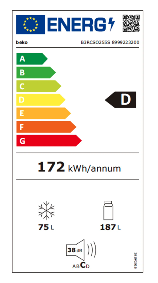 BEKO B3RCSO255S vrijstaande koel-/vriescombinatie - 178cm
