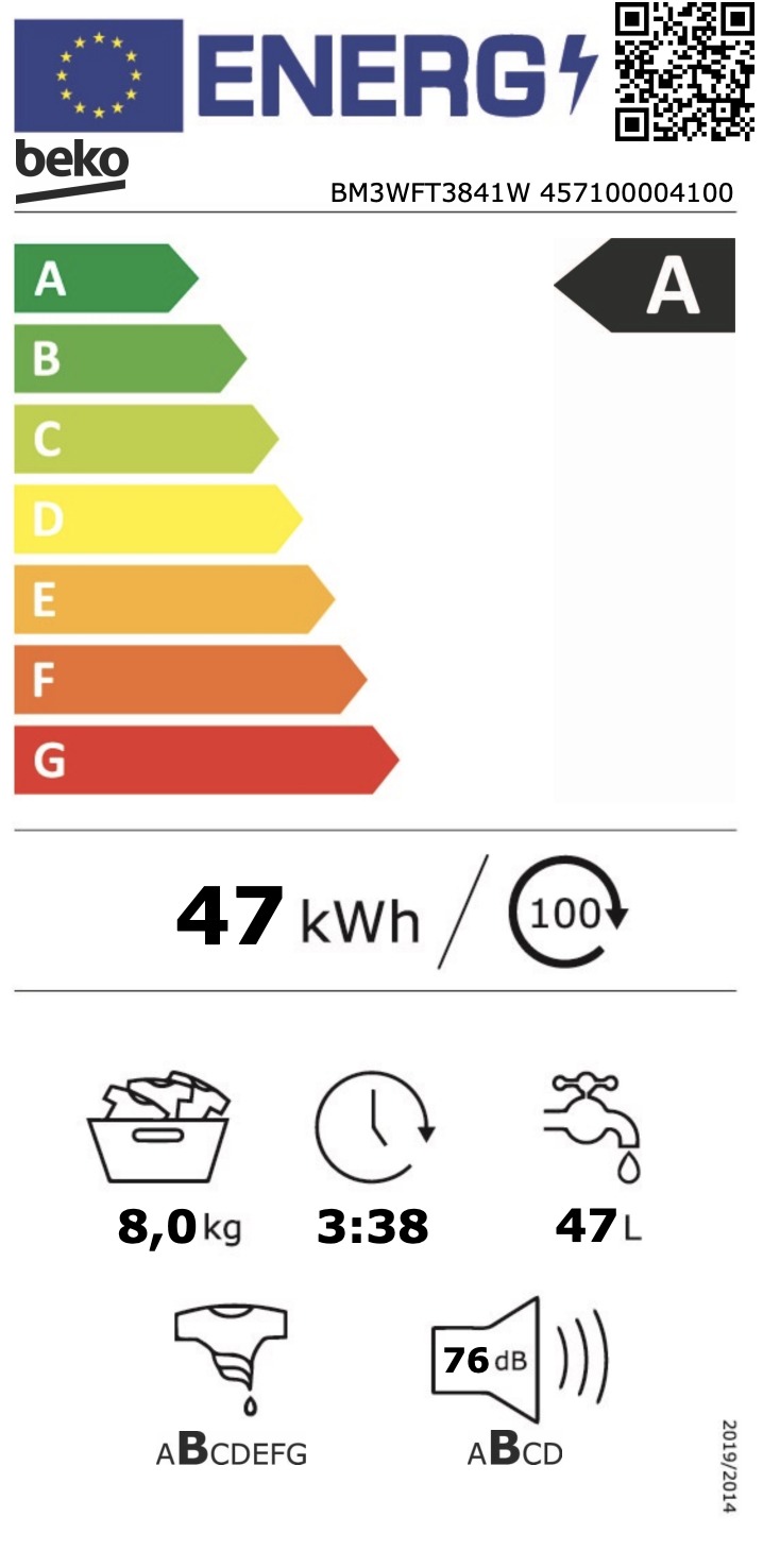 BEKO BM3WFT3841W wasmachine