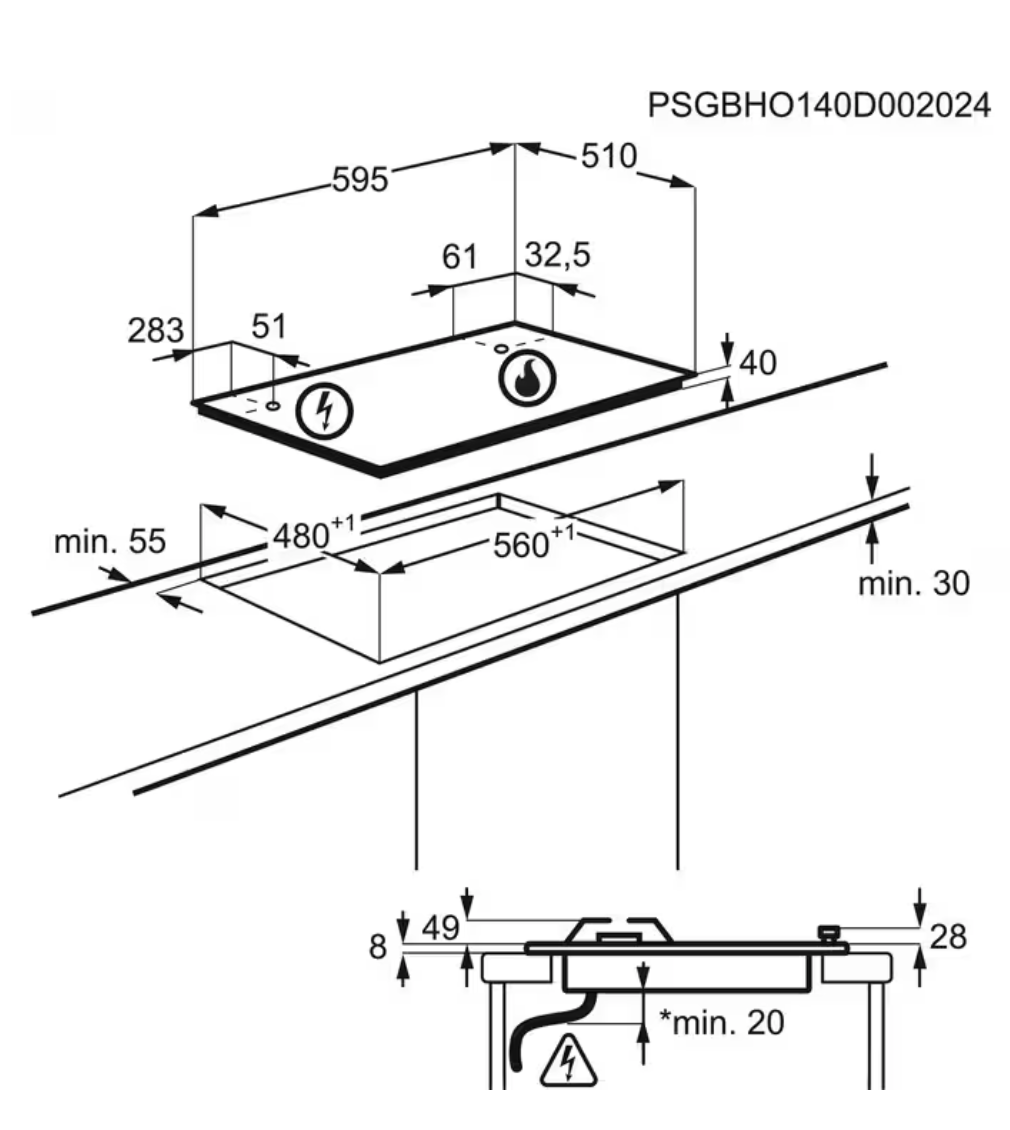 ELECTROLUX KGS6436SX 600 gaskookplaat - 60cm