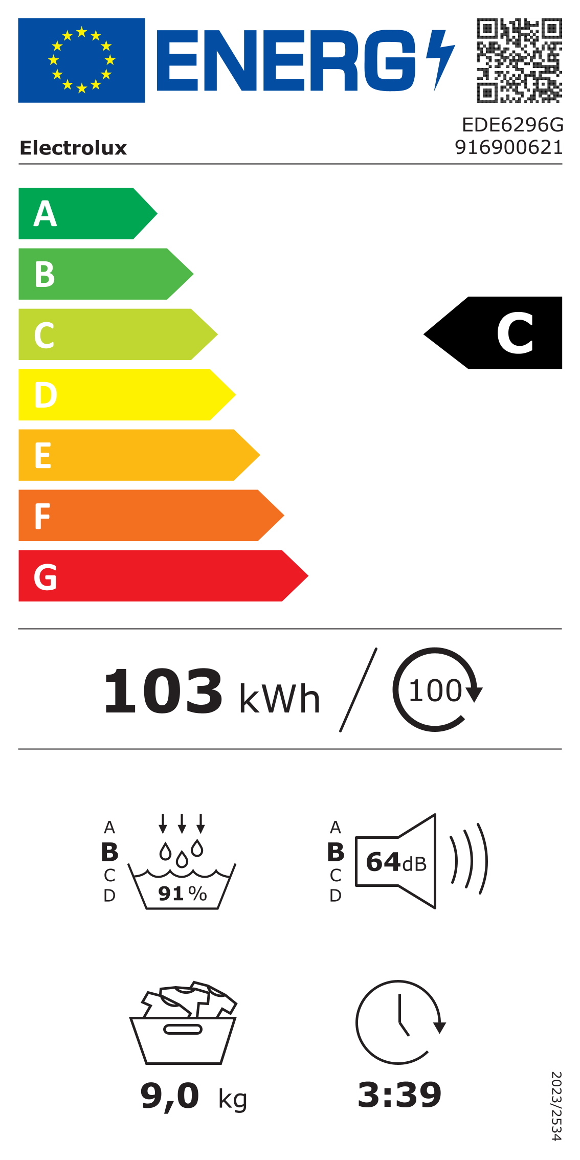 ELECTROLUX EDE6296G droogkast - warmtepomp