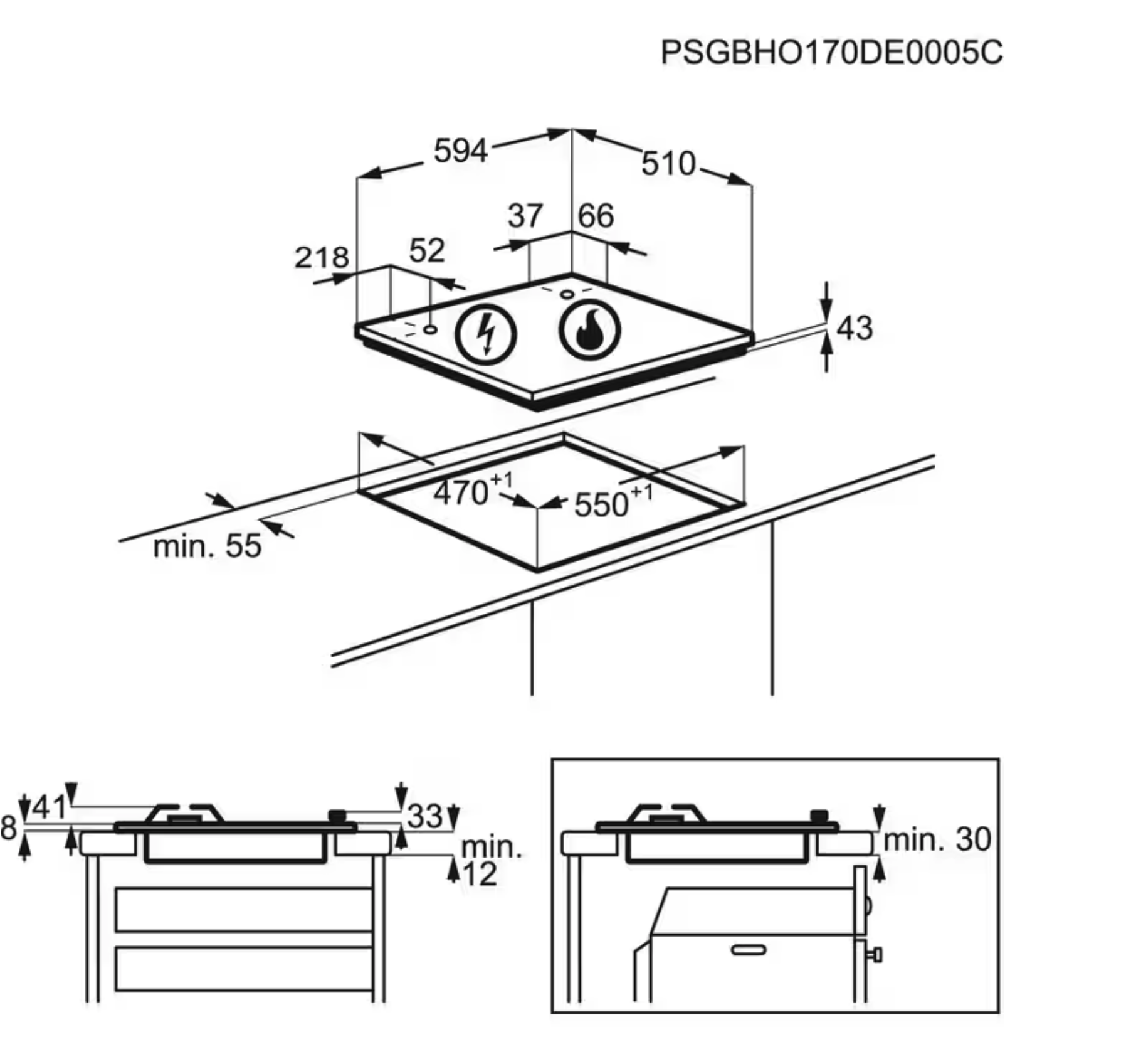 ELECTROLUX EGS64041X 300 gaskookplaat - 60cm