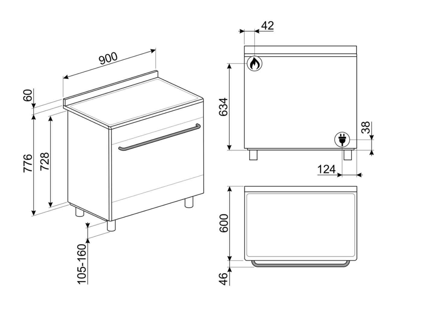 SMEG CG90X2 fornuis met gaskookplaat - 90cm