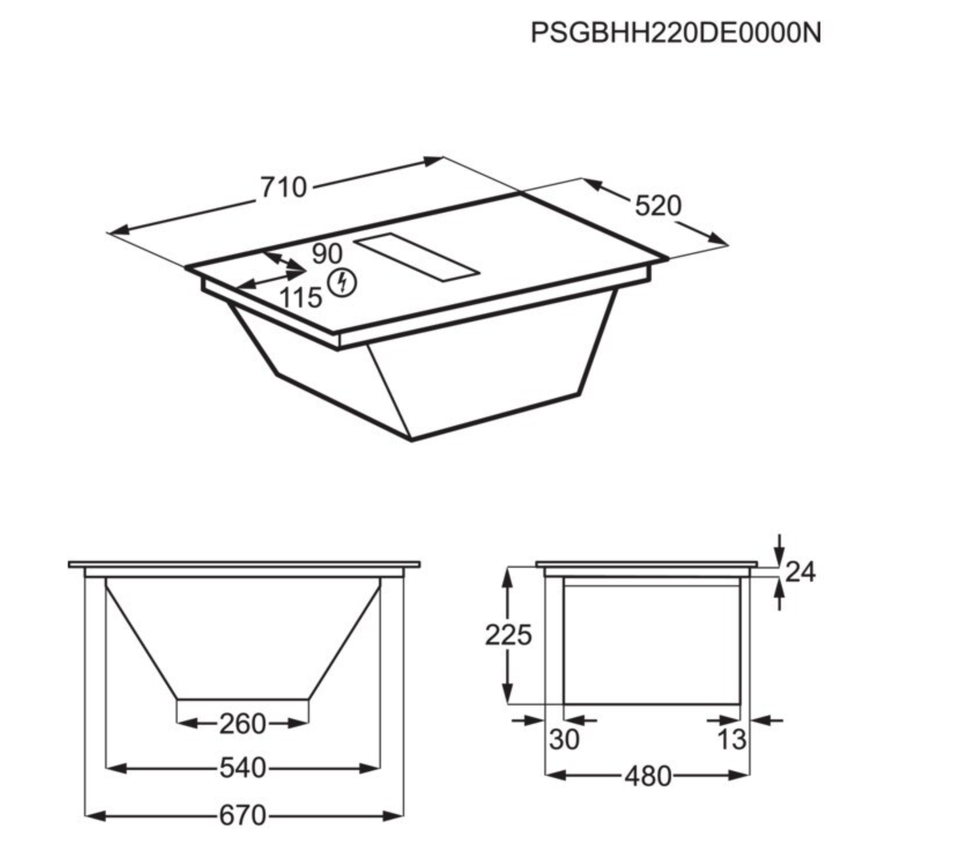 ELECTROLUX KCD73443 600 kookplaat met afzuiging - 71cm